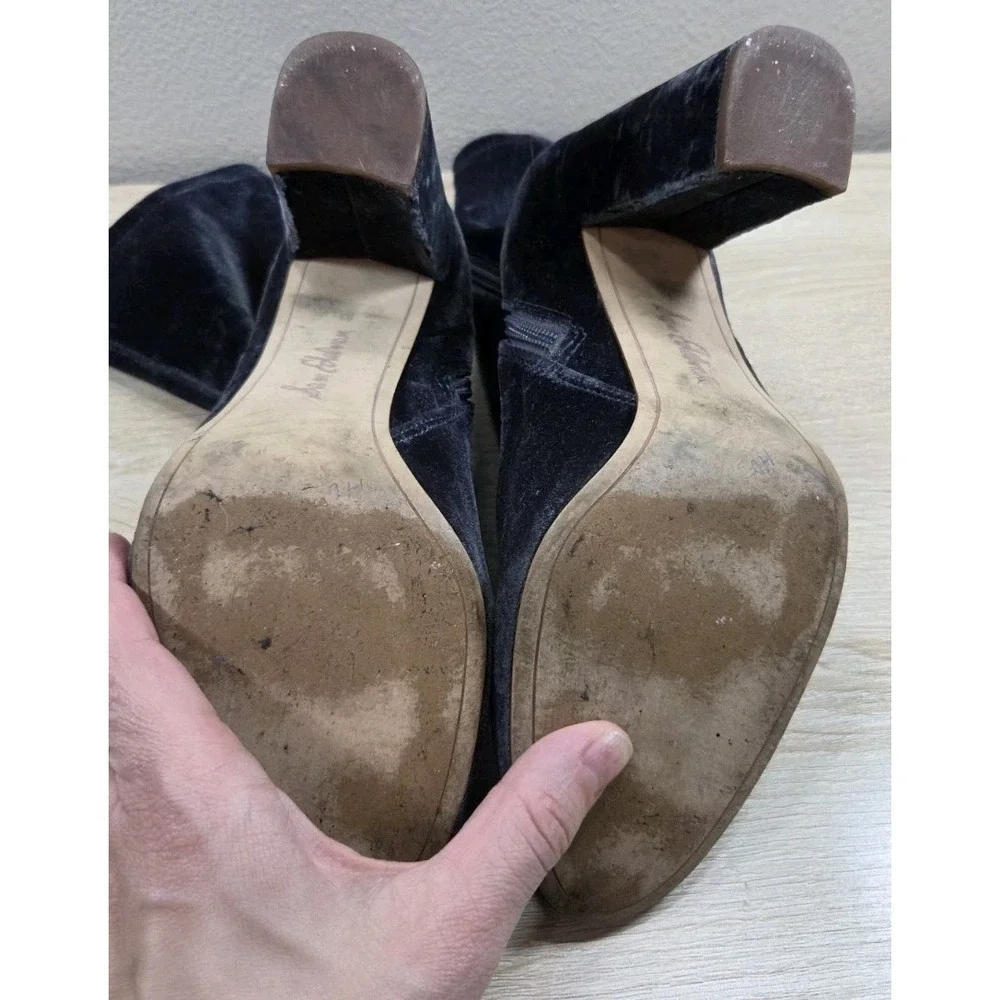 Sam Edelman Calexa Teal Green Velvet Sock Ankle Boots Block Heel Size‎ 10